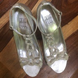 Silver leather/ rhinestone braided heels